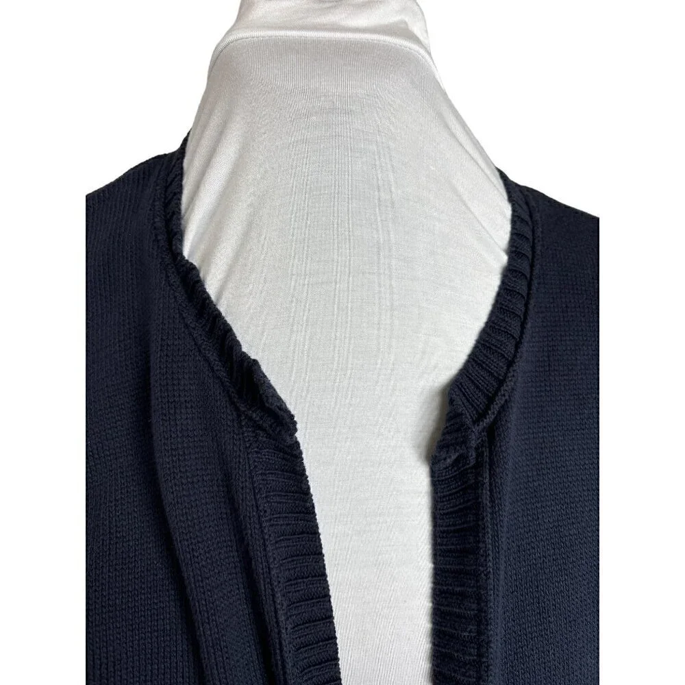 Eddie Bauer Cardigan Sweater Women XL Navy Cotton One-Button Ribbed at waist - Picture 3 of 9